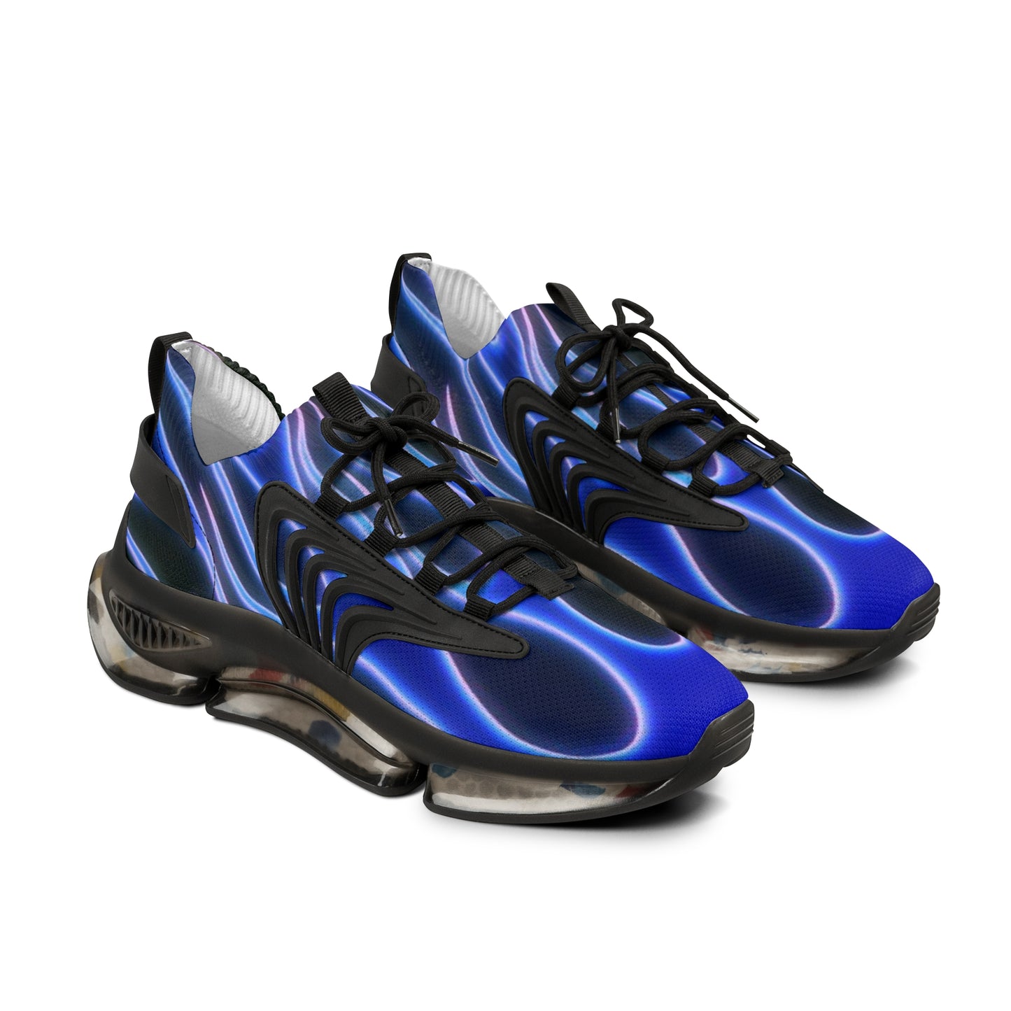 Blue Flame Print - Men's Mesh Sneakers