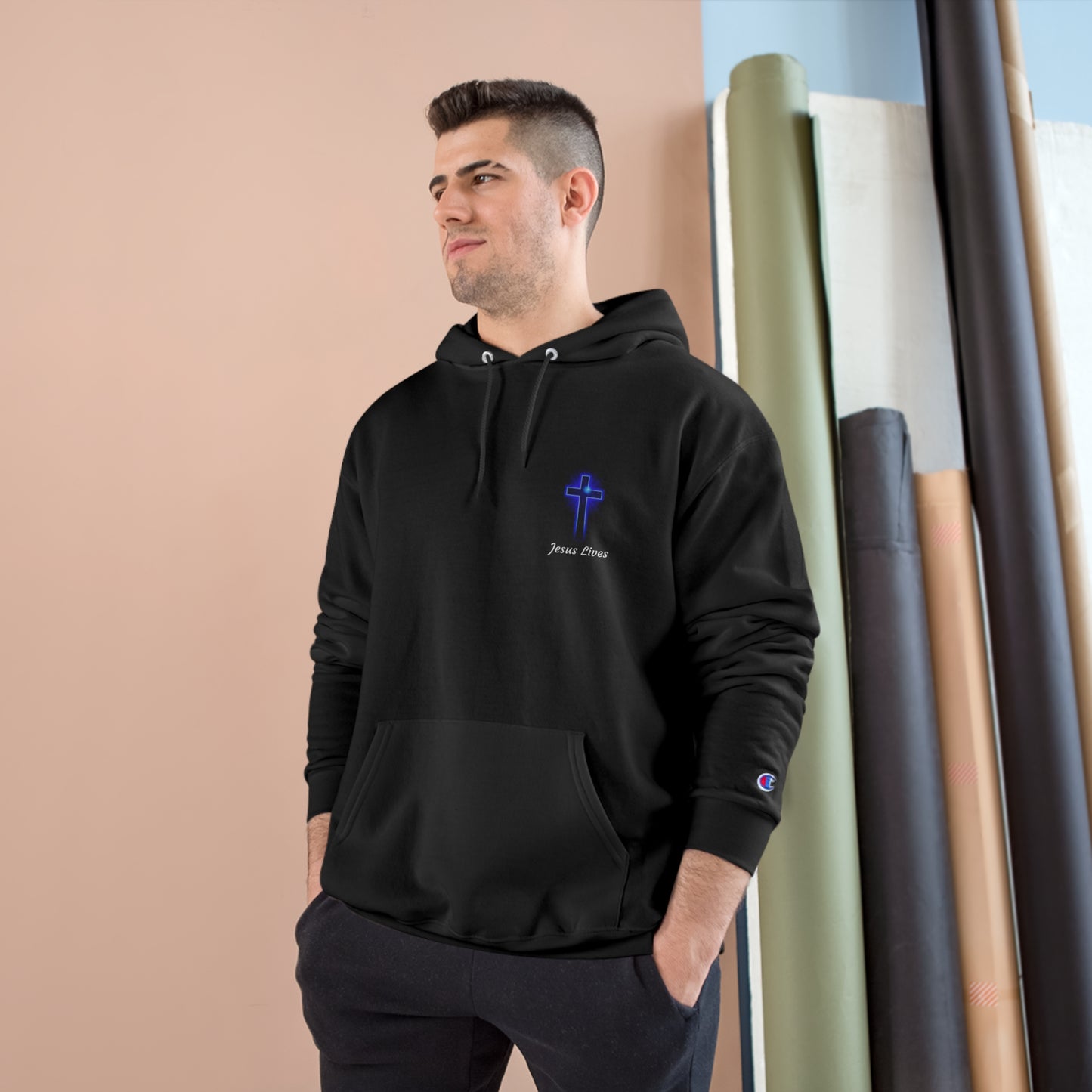 Jesus Lives Blue Cross - Champion Hoodie