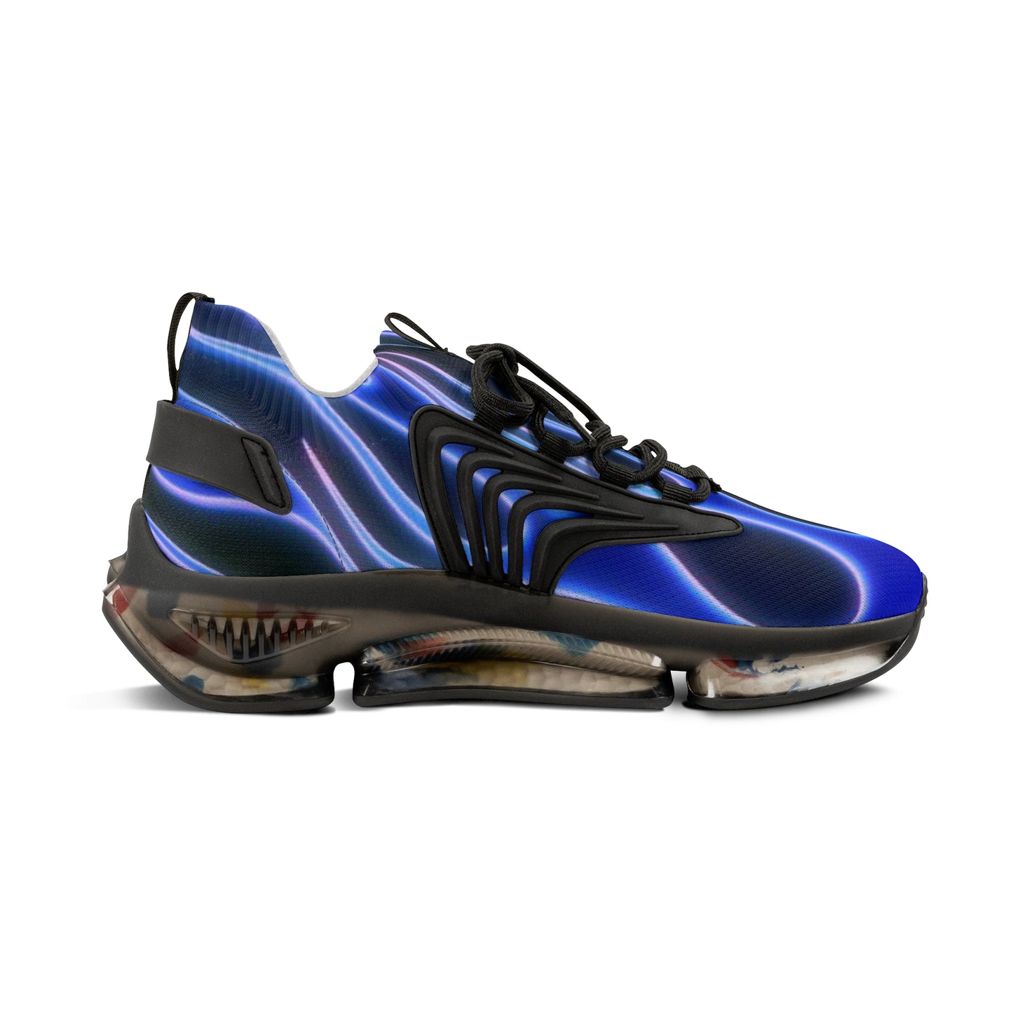 Blue Flame Print - Men's Mesh Sneakers