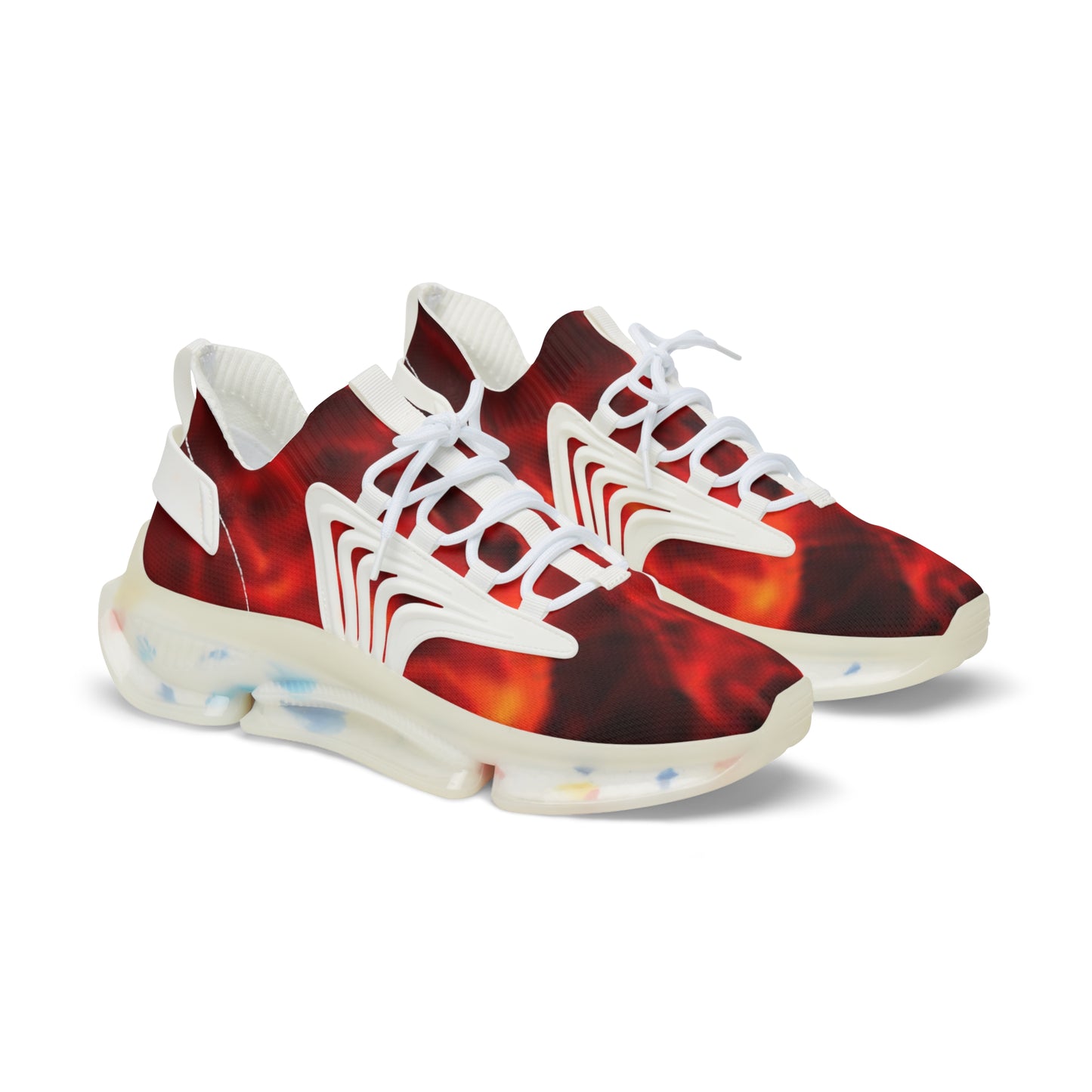 Red Flame Print - Men's Mesh Sneakers