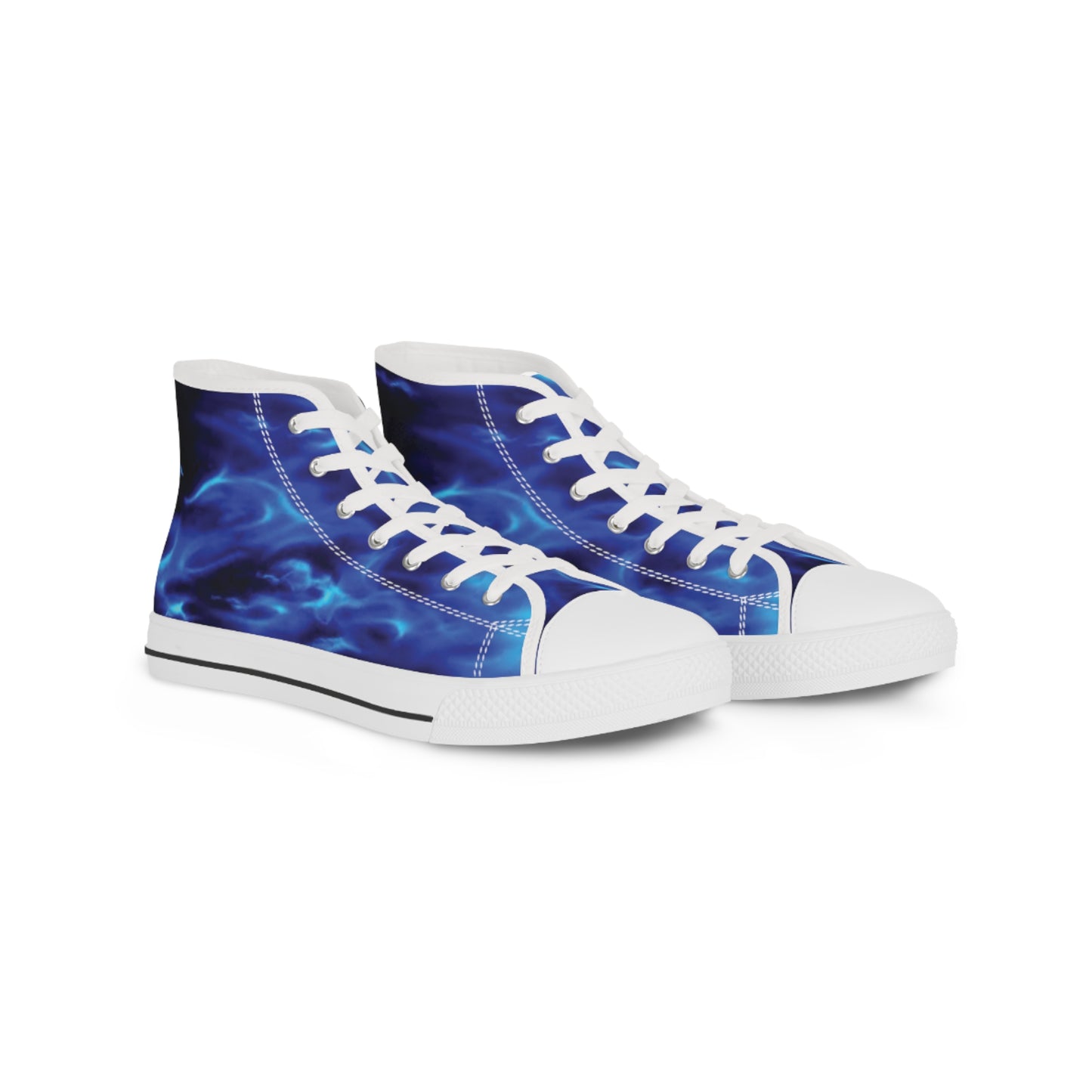 Blue Flame Print - Men's High Top Sneakers