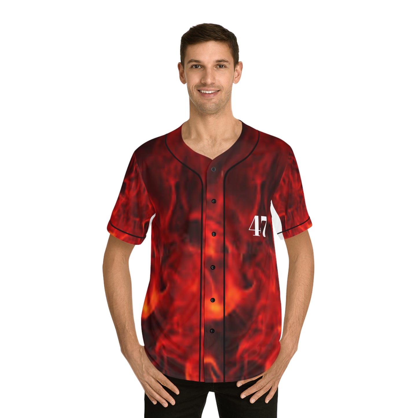 Red Flame Unisex Men's Baseball Jersey (AOP)