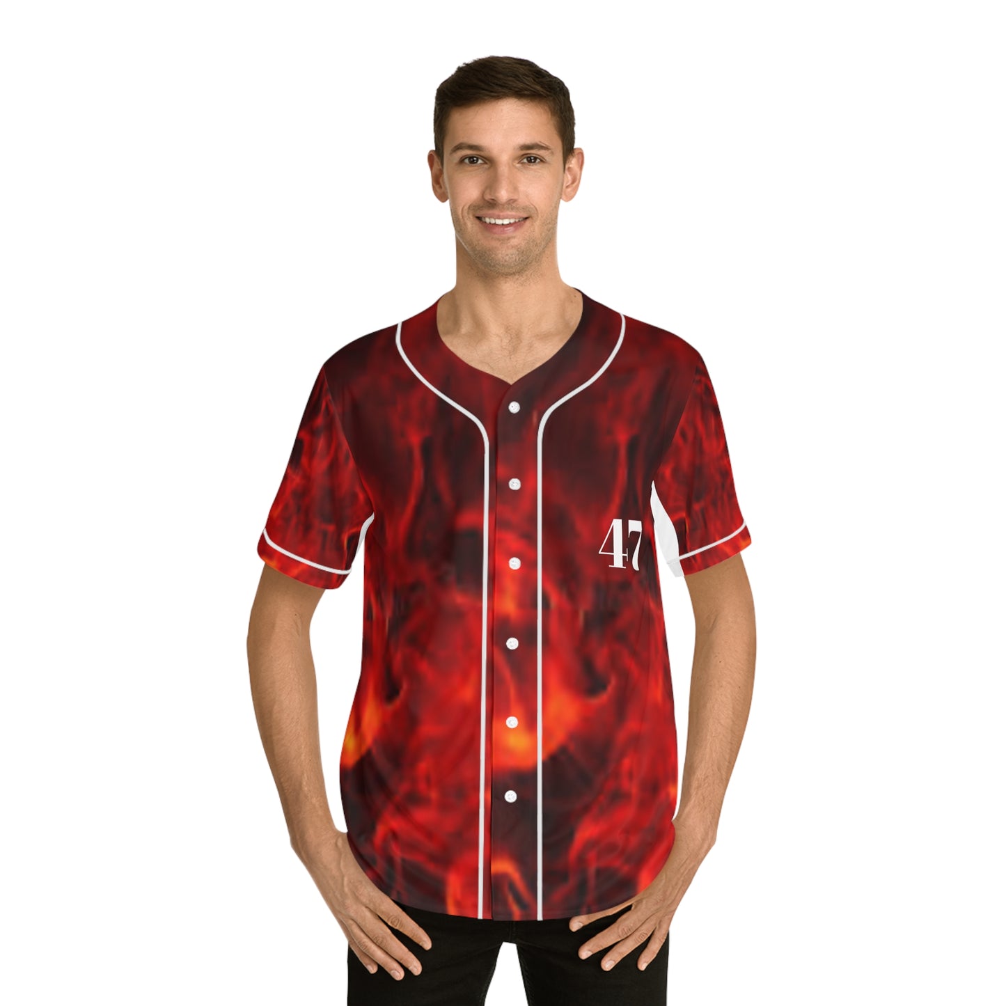 Red Flame Unisex Men's Baseball Jersey (AOP)