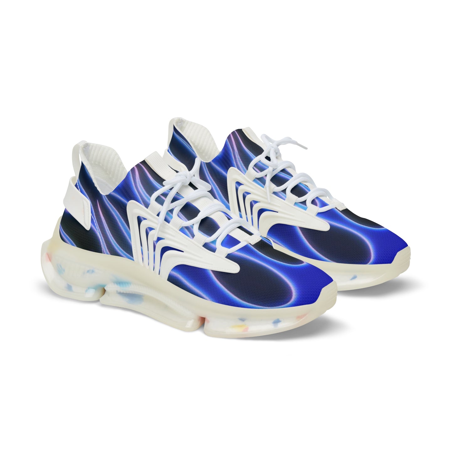 Blue Flame Print - Men's Mesh Sneakers