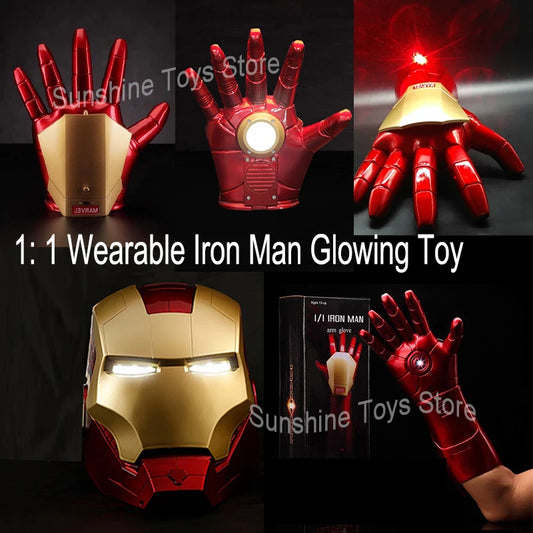 Hot Iron Man Helmet Cosplay 1:1 Light Led Wearable Mask Gloves Glowing Eyes Adult Child PVC Action Figure Toys Birthday Gifts