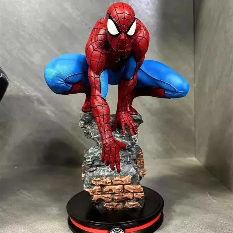 33cm Gk Spiderman The Avengers Marvel Comic Version Scene Statue Solid Resin Model Figures Collect Ornaments Toy Friend Gifts