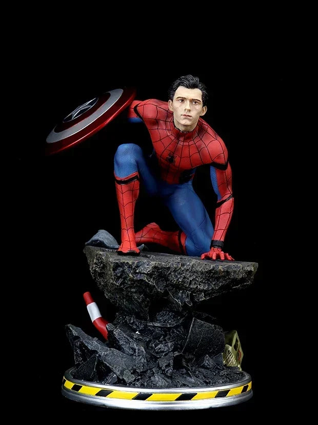 40cm 1/4 Marvel Spiderman Statue Captain America Shield Spider Man Statue Gk Figure Resin Personalized Creative Collect Gift