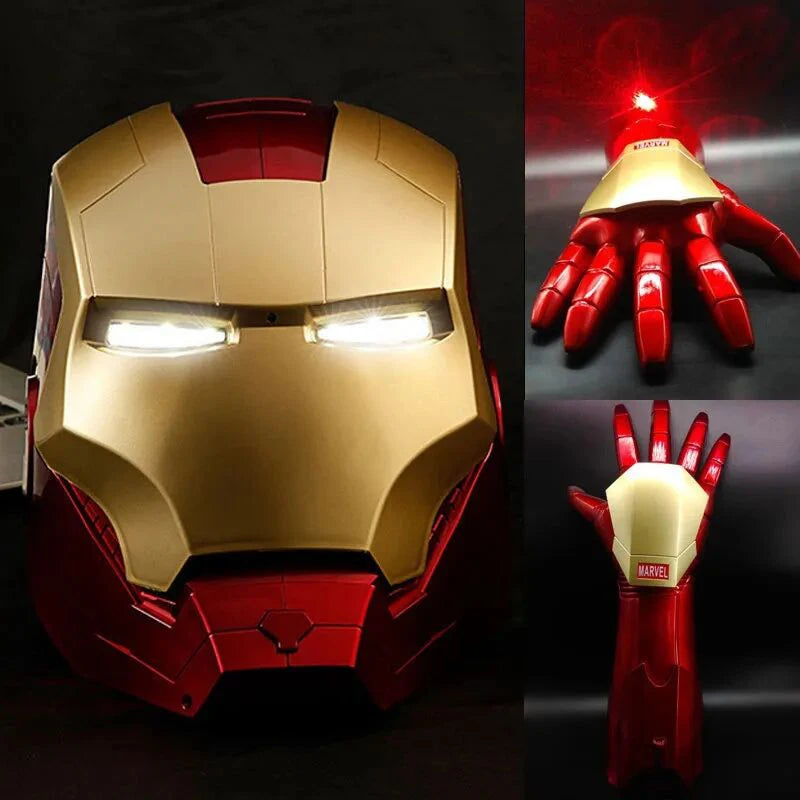 Hot Iron Man Helmet Cosplay 1:1 Light Led Wearable Mask Gloves Glowing Eyes Adult Child PVC Action Figure Toys Birthday Gifts