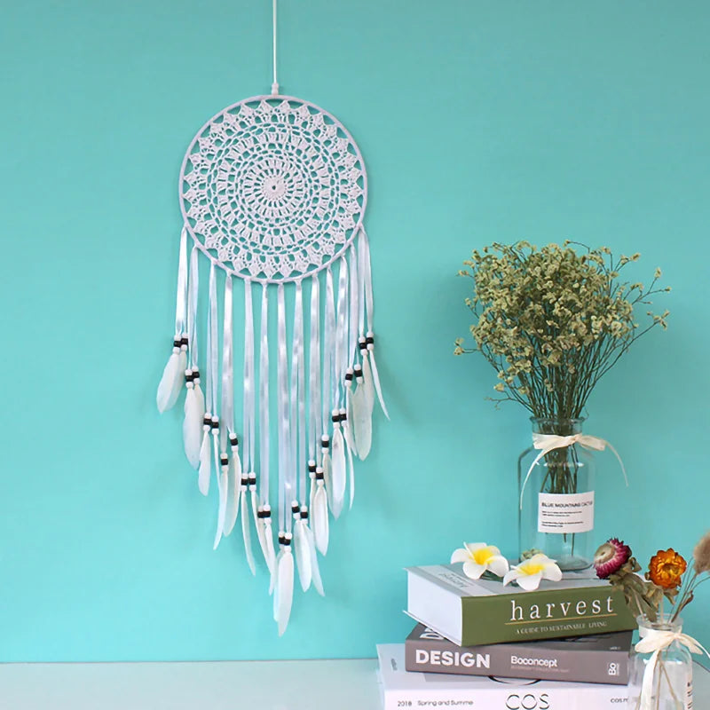 White Feather Dream Catcher Wall Hanging Room Decor Crocheted Web Big Size Dreamcatcher Delicate Home Decoration Accessories