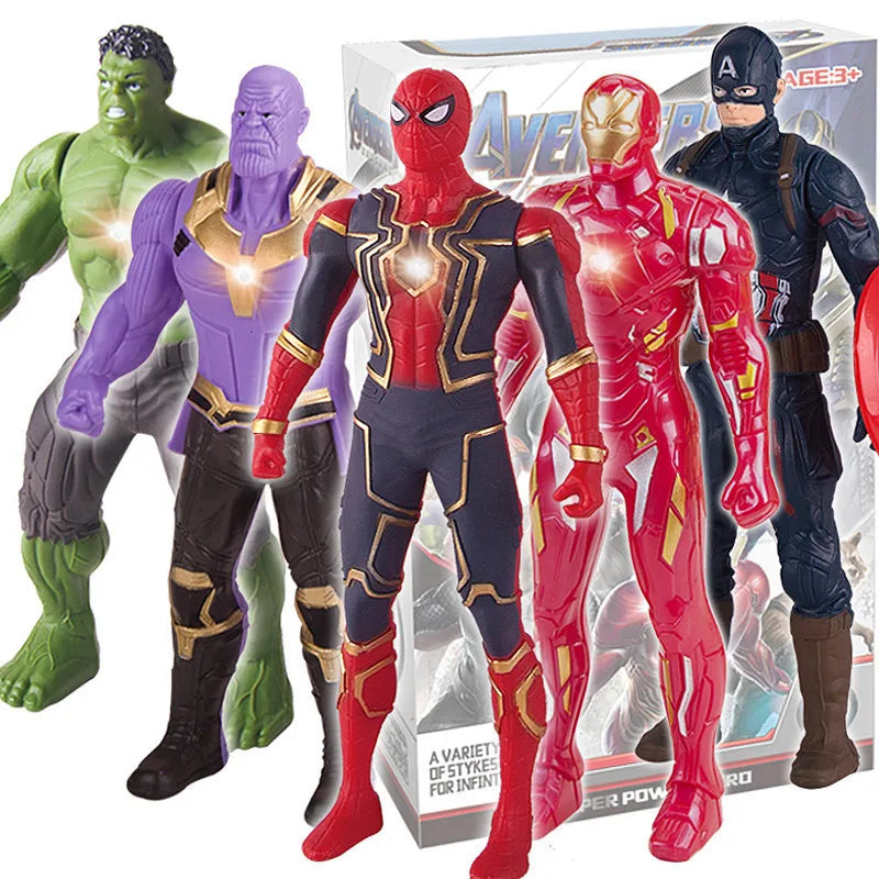 Avenger Anime Action Figure Spiderman Model Iron Man Hulk Pvc Movable Luminous Doll Collection Kids Toys Children Christmas Gift