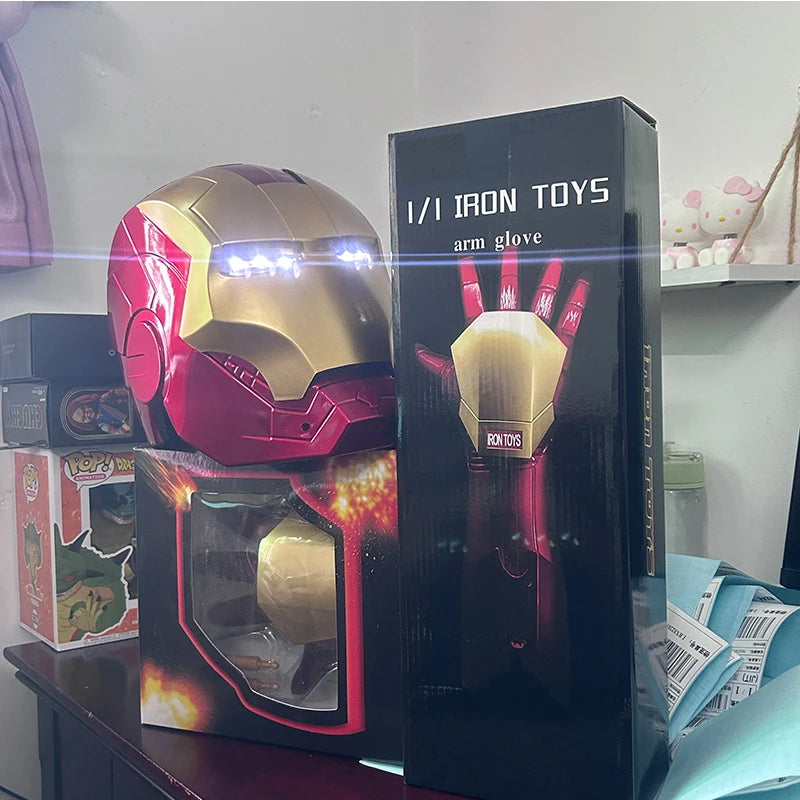 Hot Iron Man Helmet Cosplay 1:1 Light Led Wearable Mask Gloves Glowing Eyes Adult Child PVC Action Figure Toys Birthday Gifts