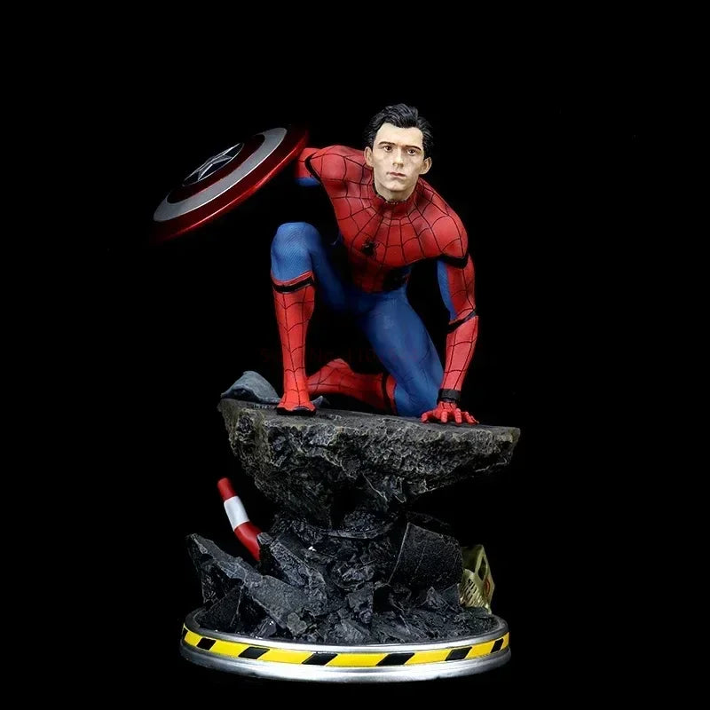 40cm 1/4 Marvel Spiderman Statue Captain America Shield Spider Man Statue Gk Figure Resin Personalized Creative Collect Gift