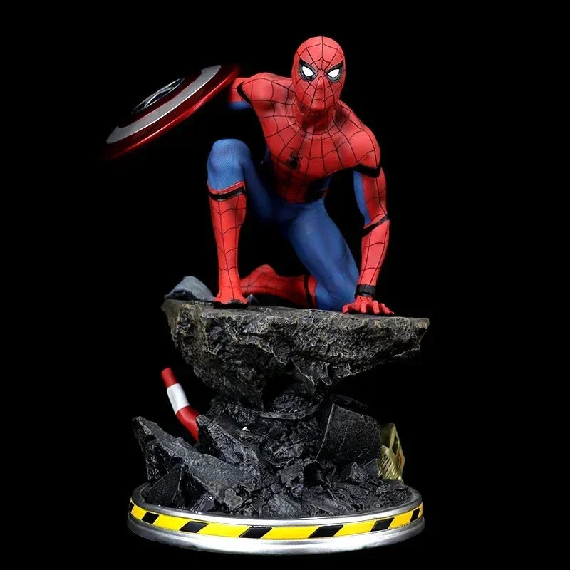 40cm 1/4 Marvel Spiderman Statue Captain America Shield Spider Man Statue Gk Figure Resin Personalized Creative Collect Gift