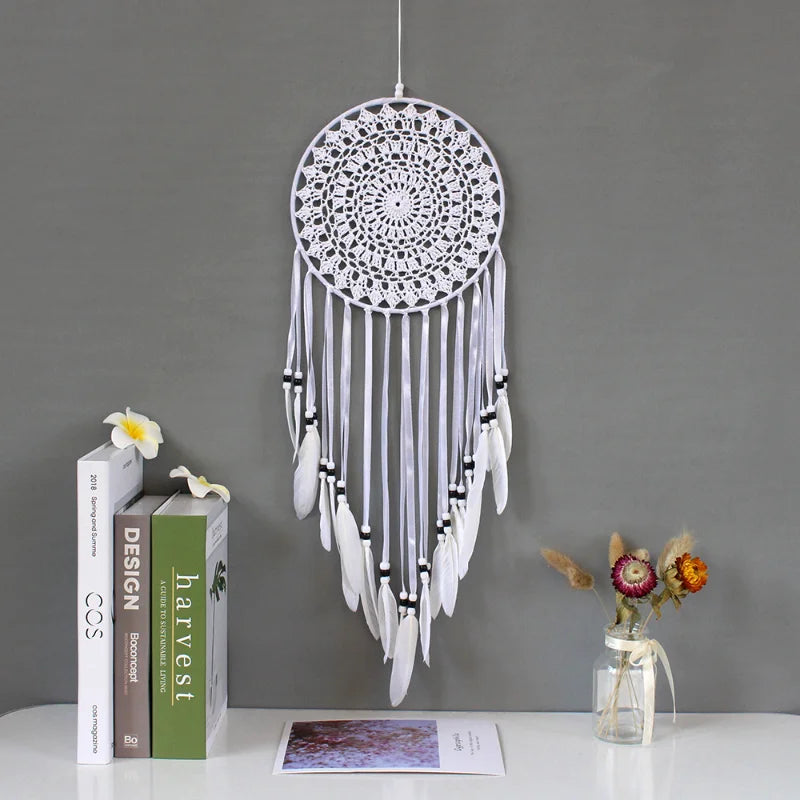 White Feather Dream Catcher Wall Hanging Room Decor Crocheted Web Big Size Dreamcatcher Delicate Home Decoration Accessories