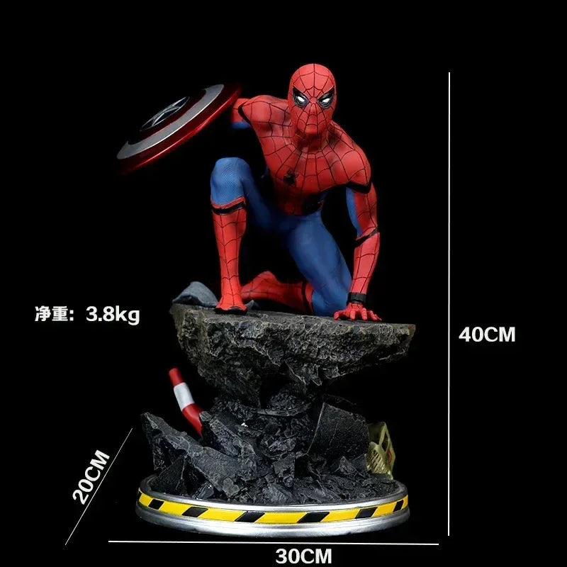 40cm 1/4 Marvel Spiderman Statue Captain America Shield Spider Man Statue Gk Figure Resin Personalized Creative Collect Gift