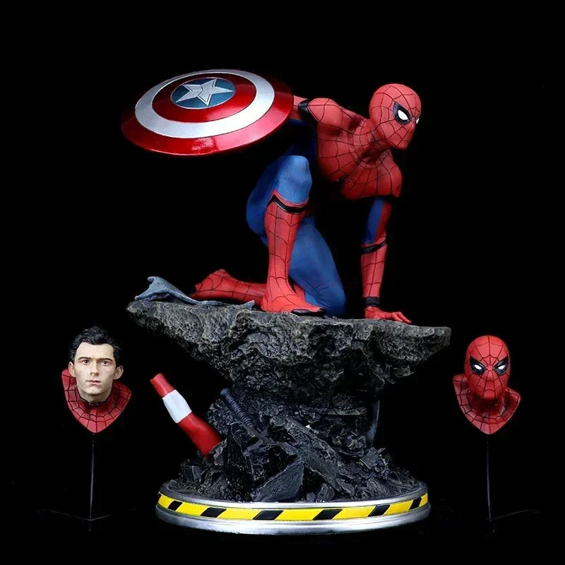 40cm 1/4 Marvel Spiderman Statue Captain America Shield Spider Man Statue Gk Figure Resin Personalized Creative Collect Gift