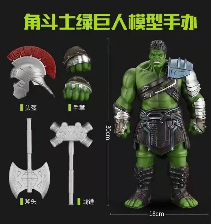 30cm Hulk in Movie Thor 3 Ragnarok Hands Moveable with Hammer Battle Axe Gladiator Action Figure Model Toy