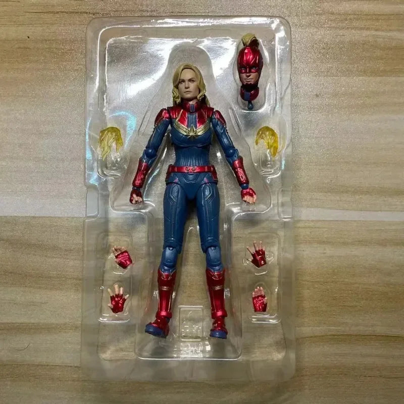 Marvel Action Figure Super-Heroes Series Captain Marvel SHF Statue 15cm Pvc Model Dolls Desktop Ornaments superwoman toys kids