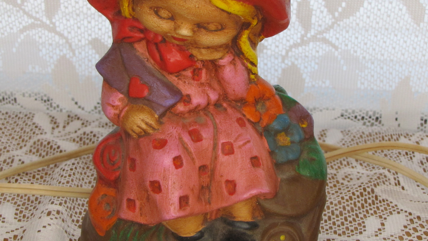 Vintage Figurine Lamp:  (70's) Girl in Strawberry Bonnet 14" High