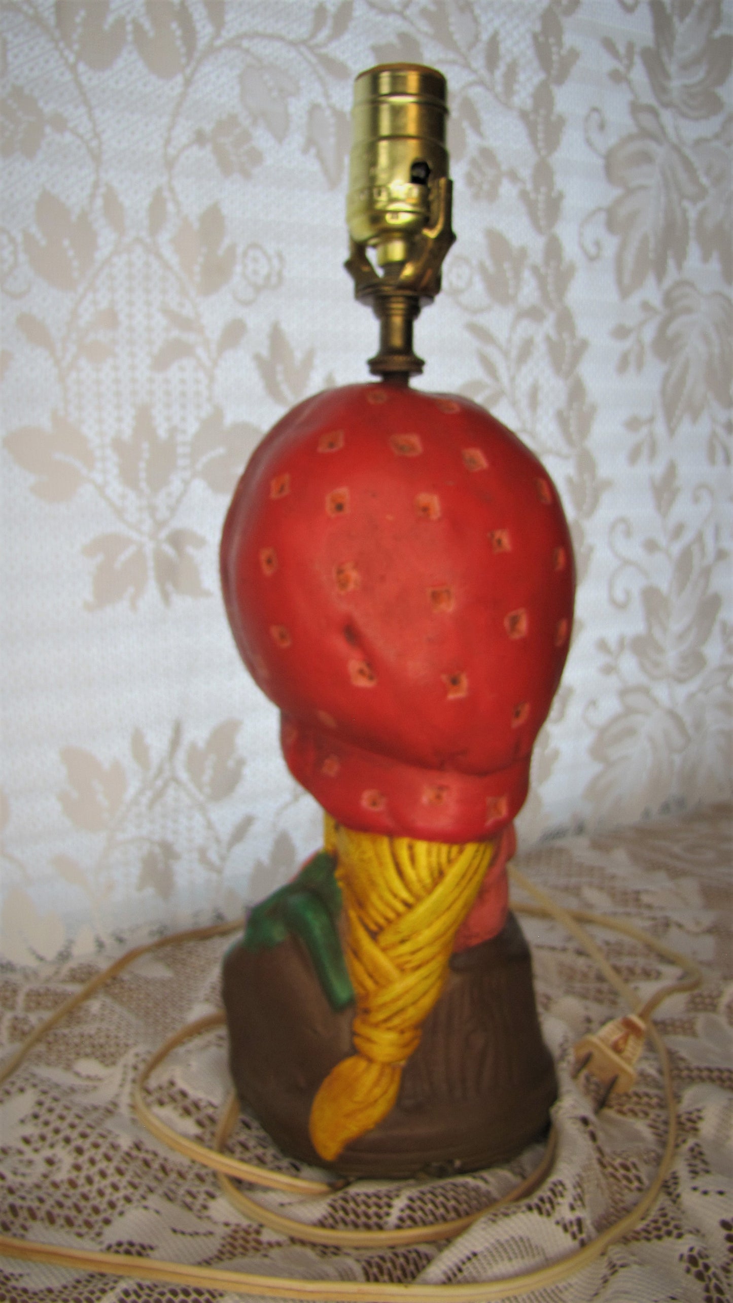 Vintage Figurine Lamp:  (70's) Girl in Strawberry Bonnet 14" High