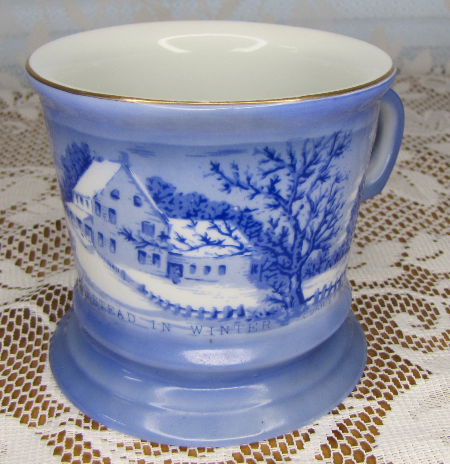 Collectable Cup: 1980 Vintage Currier & Ives "The Homestead in Winter" in Blue and White