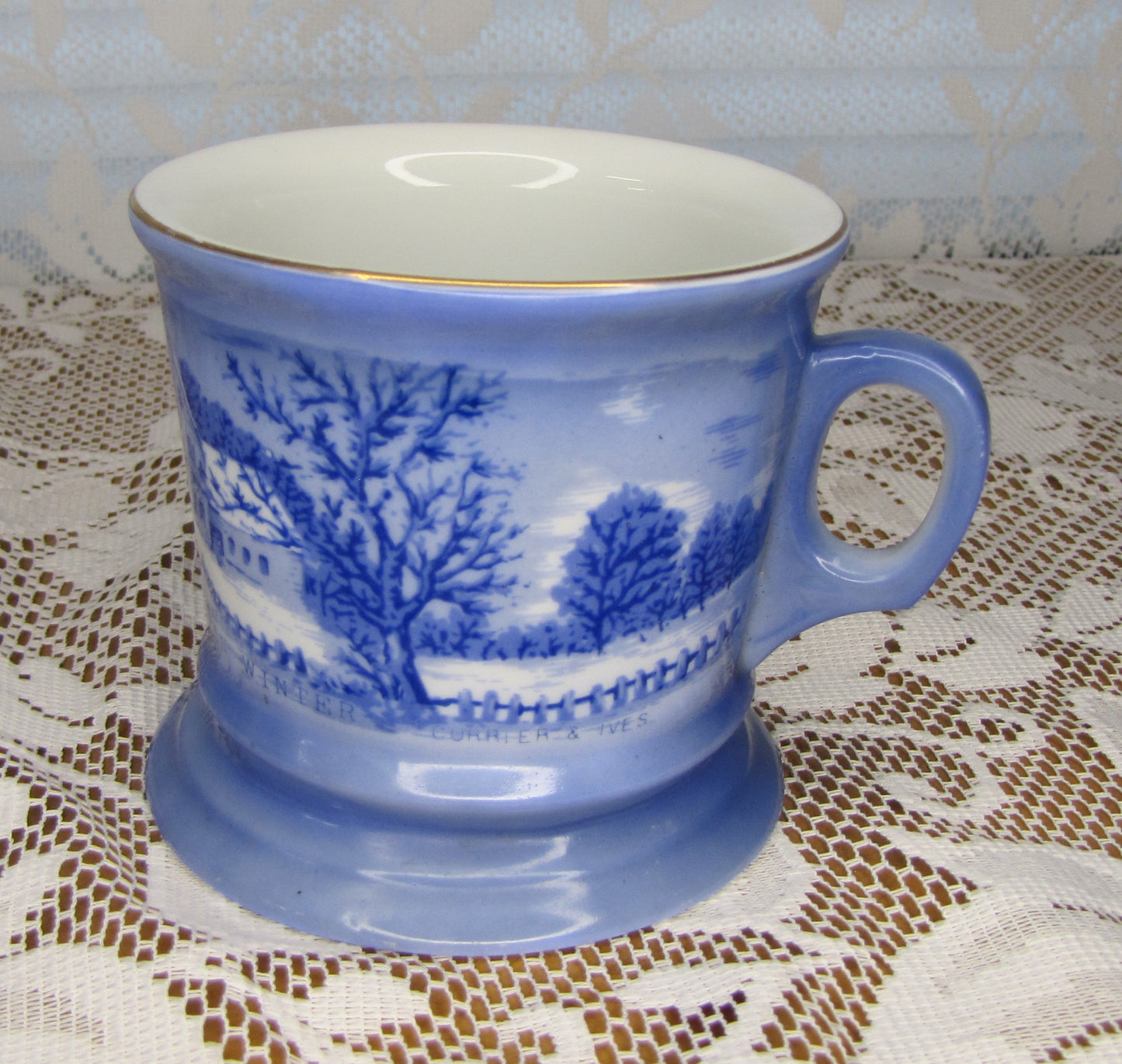 Collectable Cup: 1980 Vintage Currier & Ives "The Homestead in Winter" in Blue and White