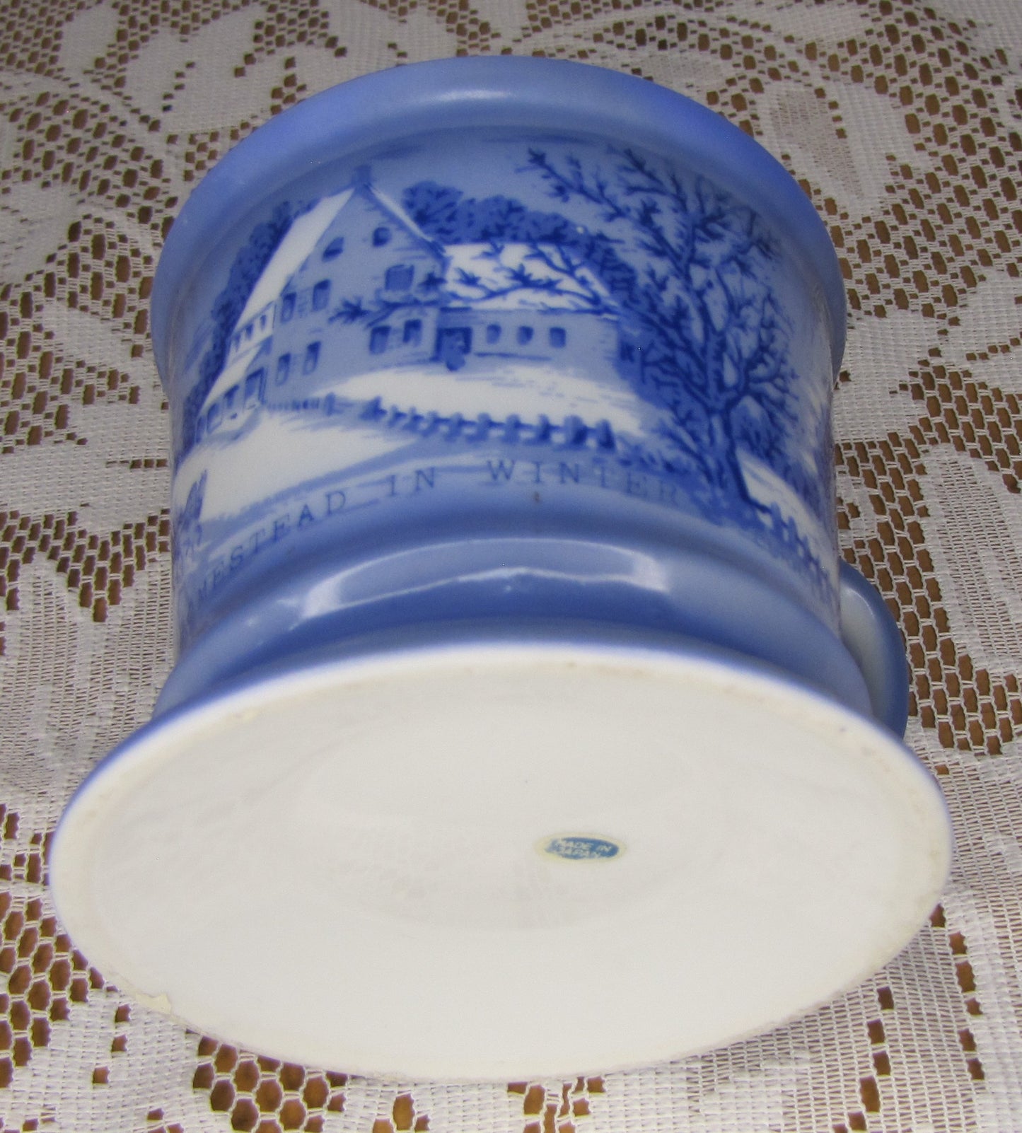 Collectable Cup: 1980 Vintage Currier & Ives "The Homestead in Winter" in Blue and White