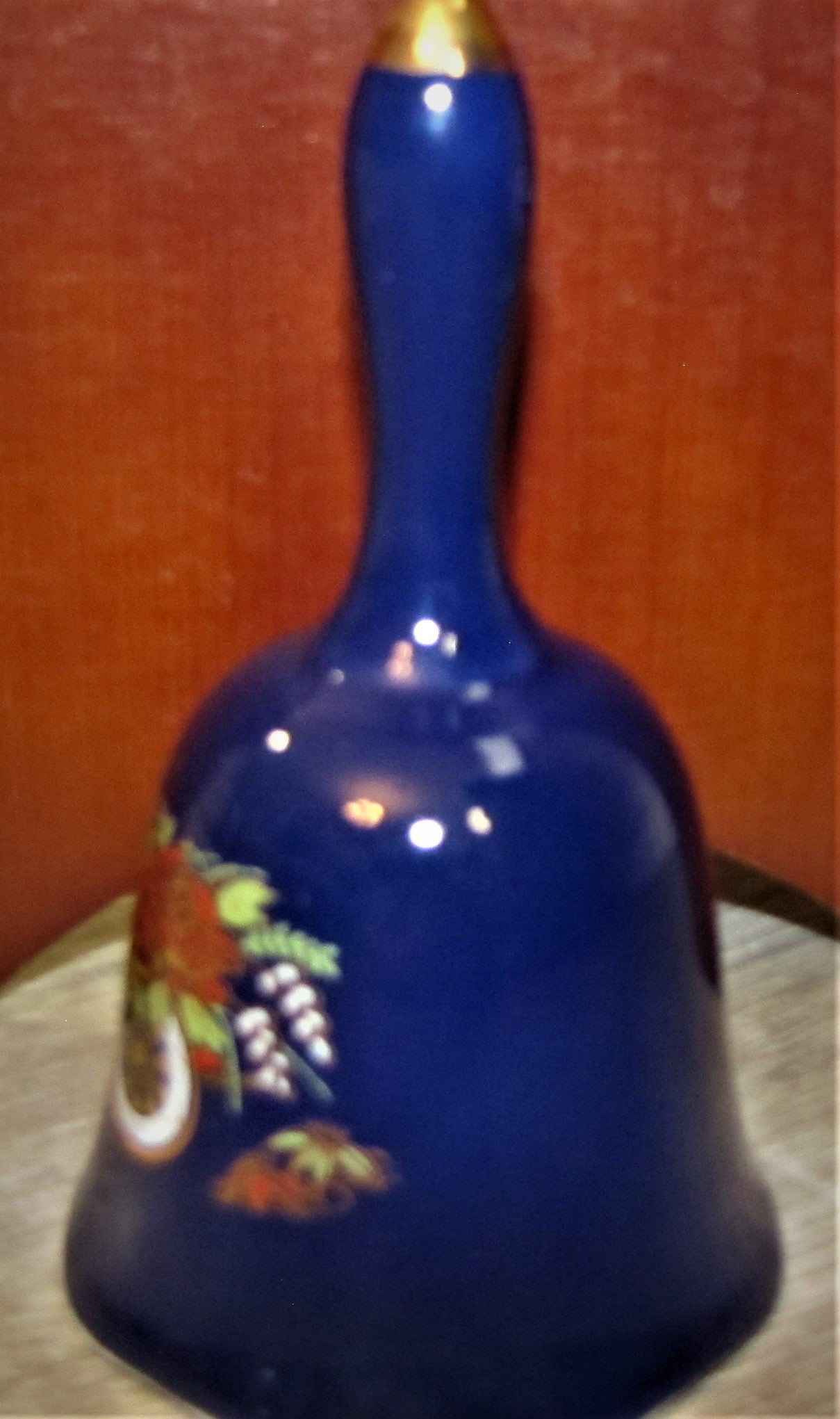 Vintage Bell:  Lego Japanese Cobalt Blue with Floral Design and Golden Tip Accent