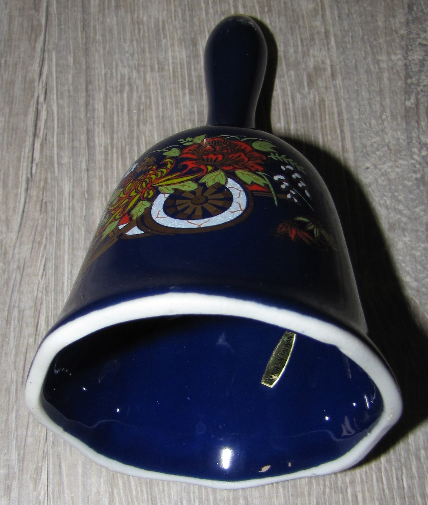 Vintage Bell:  Lego Japanese Cobalt Blue with Floral Design and Golden Tip Accent