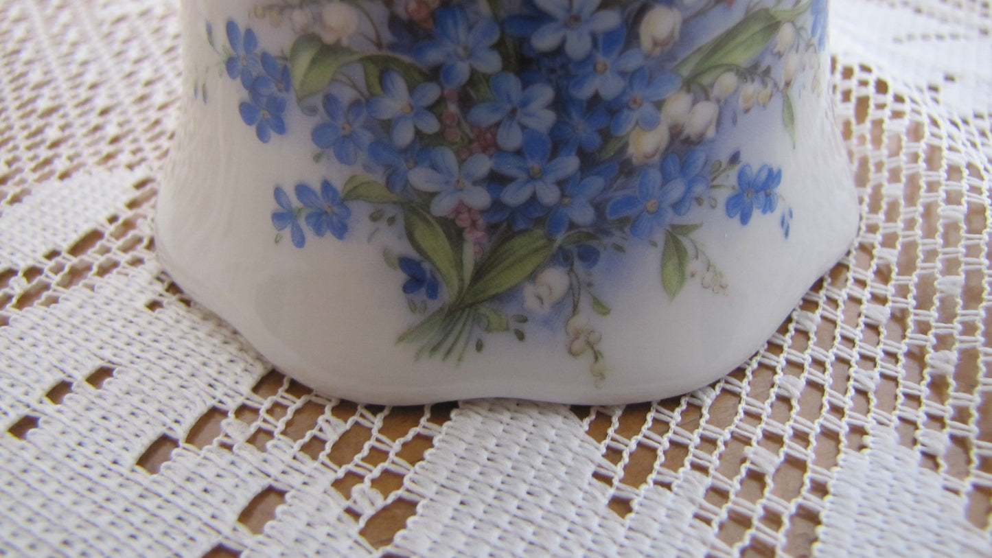 Vintage Bell; White with Blue, White, Pink Floral Painting and Gold Accents