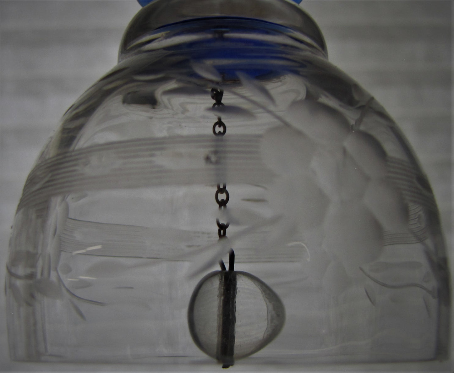 Vintage Clear Crystal Bell with Blue Stem and Frosted Floral Accents