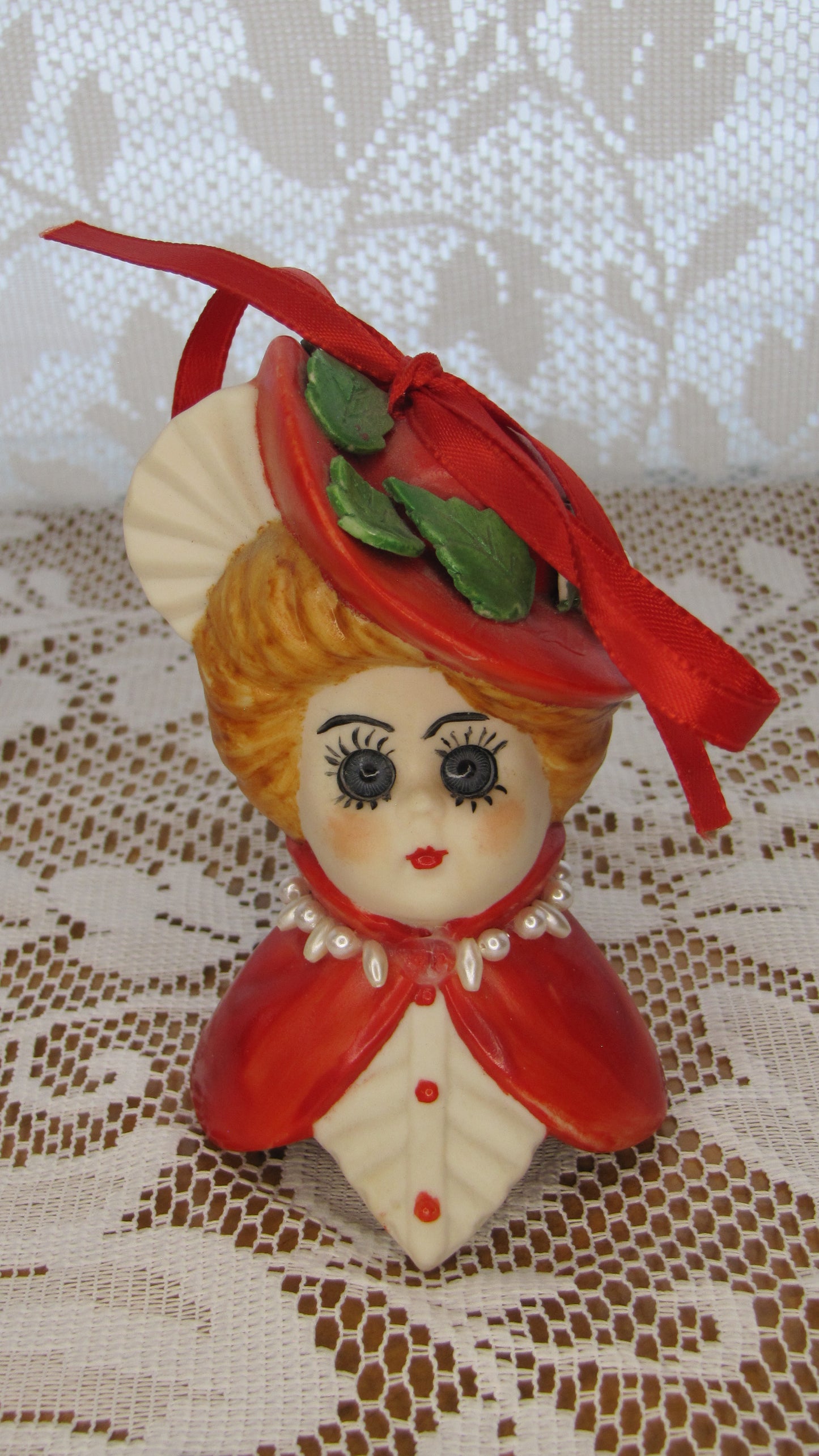 Vintage Bell/Ornament Set: Blue and Red Victorian Ladies with Multiple Accents