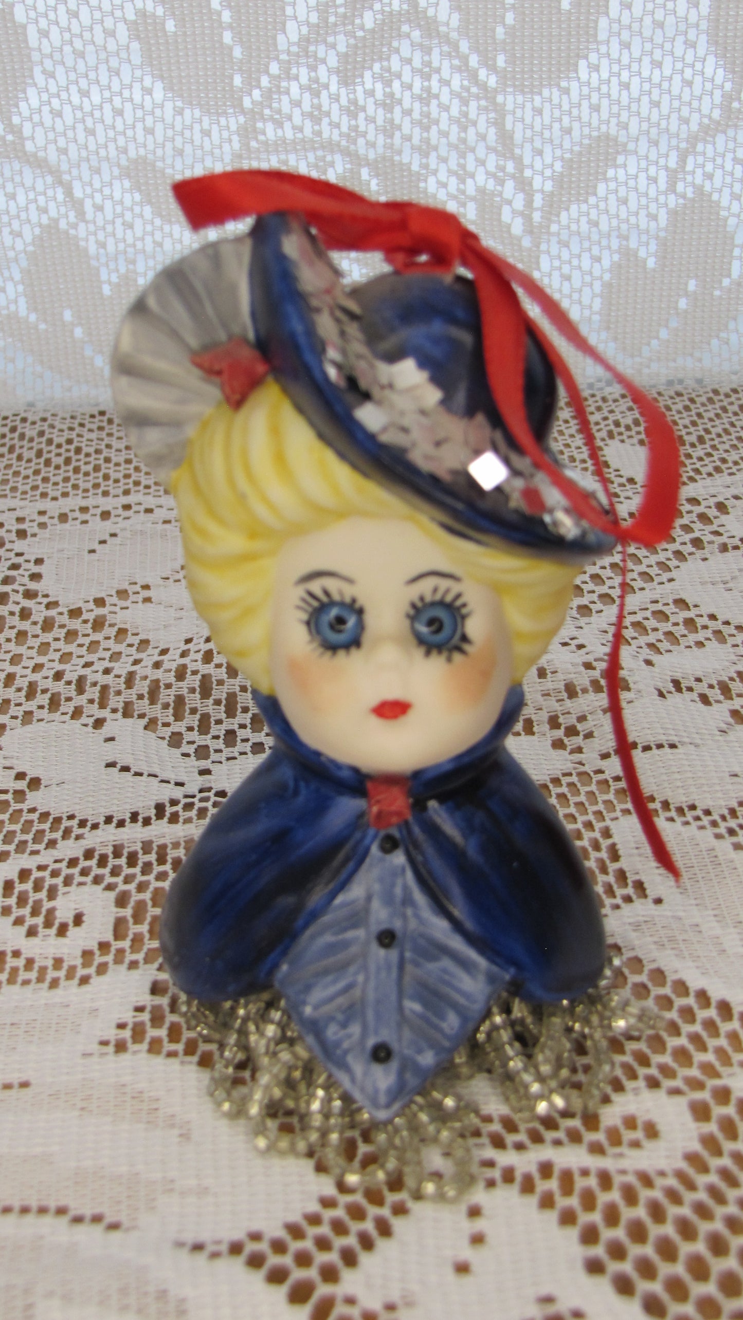 Vintage Bell/Ornament Set: Blue and Red Victorian Ladies with Multiple Accents