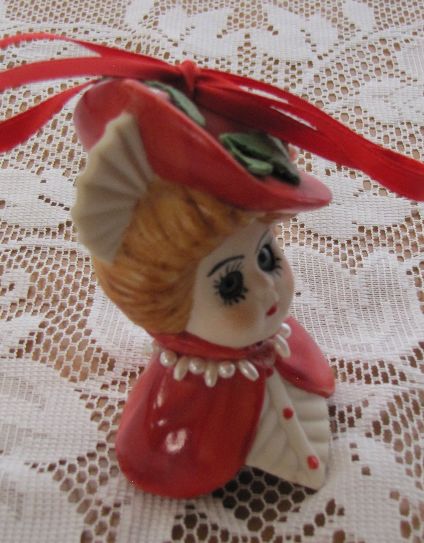 Vintage Bell/Ornament Set: Blue and Red Victorian Ladies with Multiple Accents