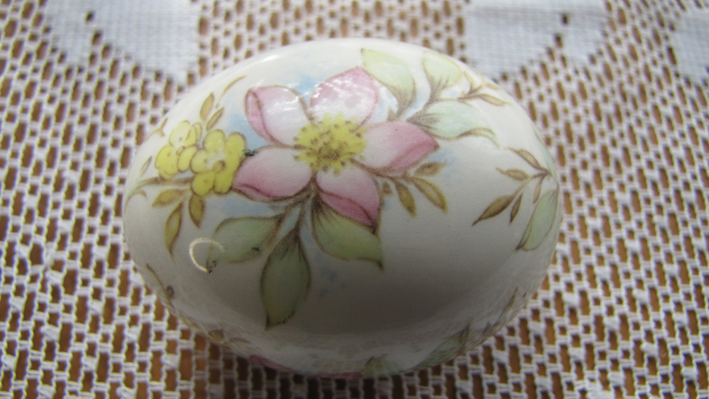 Vintage Egg: White Porcelain with Painted Floral Design in Pinks and Yellows by The Egg Lady