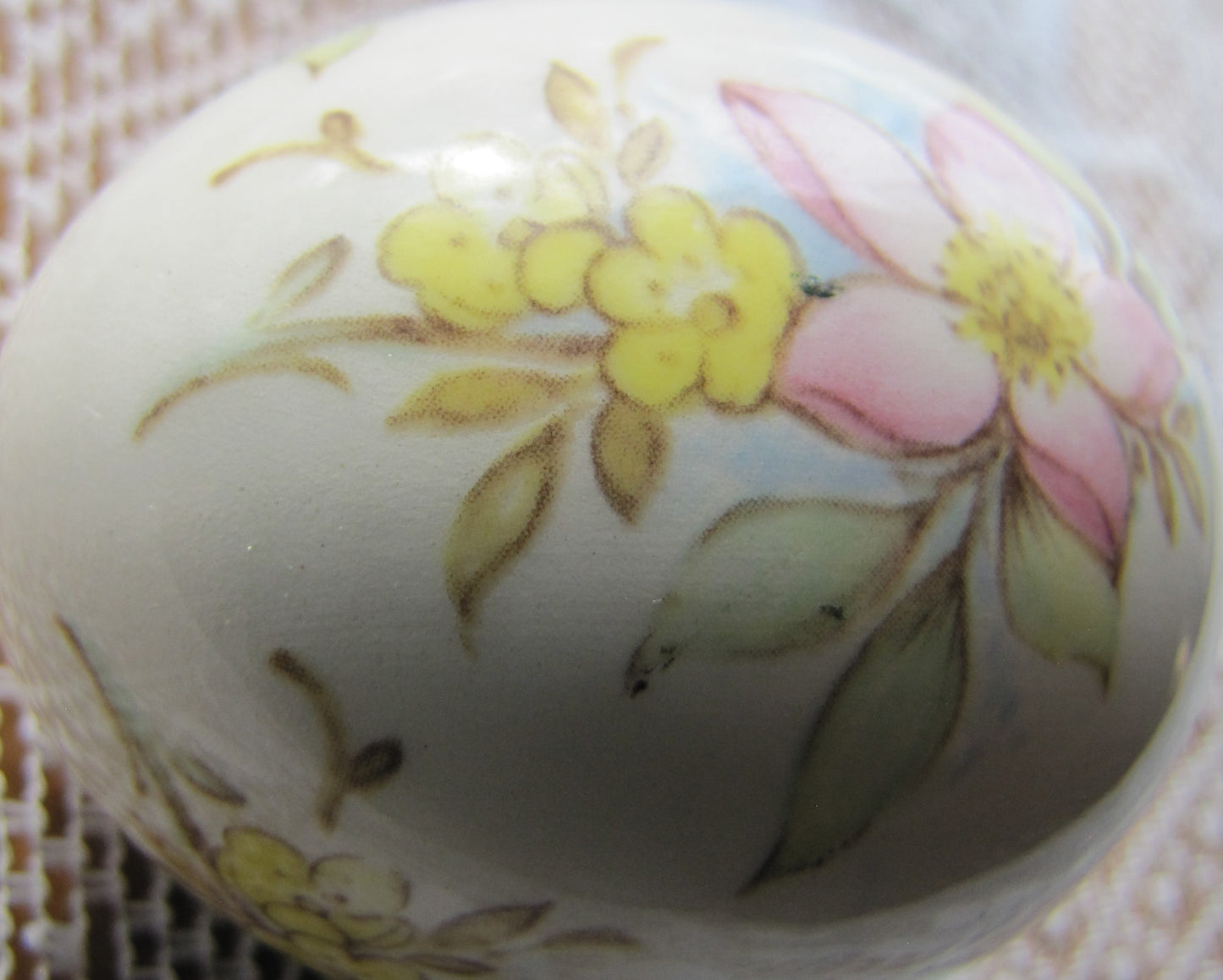 Vintage Egg: White Porcelain with Painted Floral Design in Pinks and Yellows by The Egg Lady