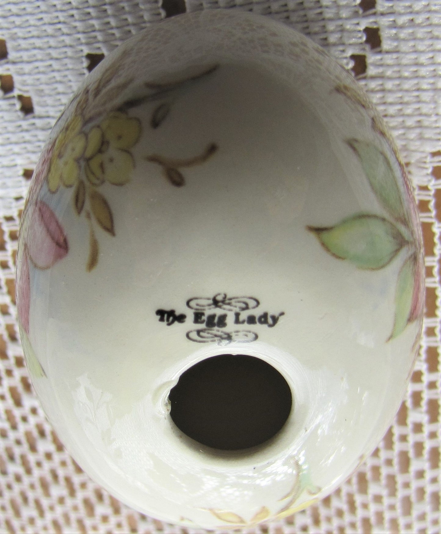 Vintage Egg: White Porcelain with Painted Floral Design in Pinks and Yellows by The Egg Lady