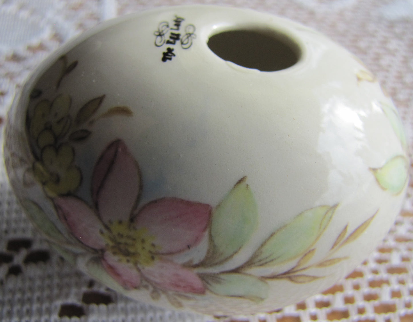 Vintage Egg: White Porcelain with Painted Floral Design in Pinks and Yellows by The Egg Lady