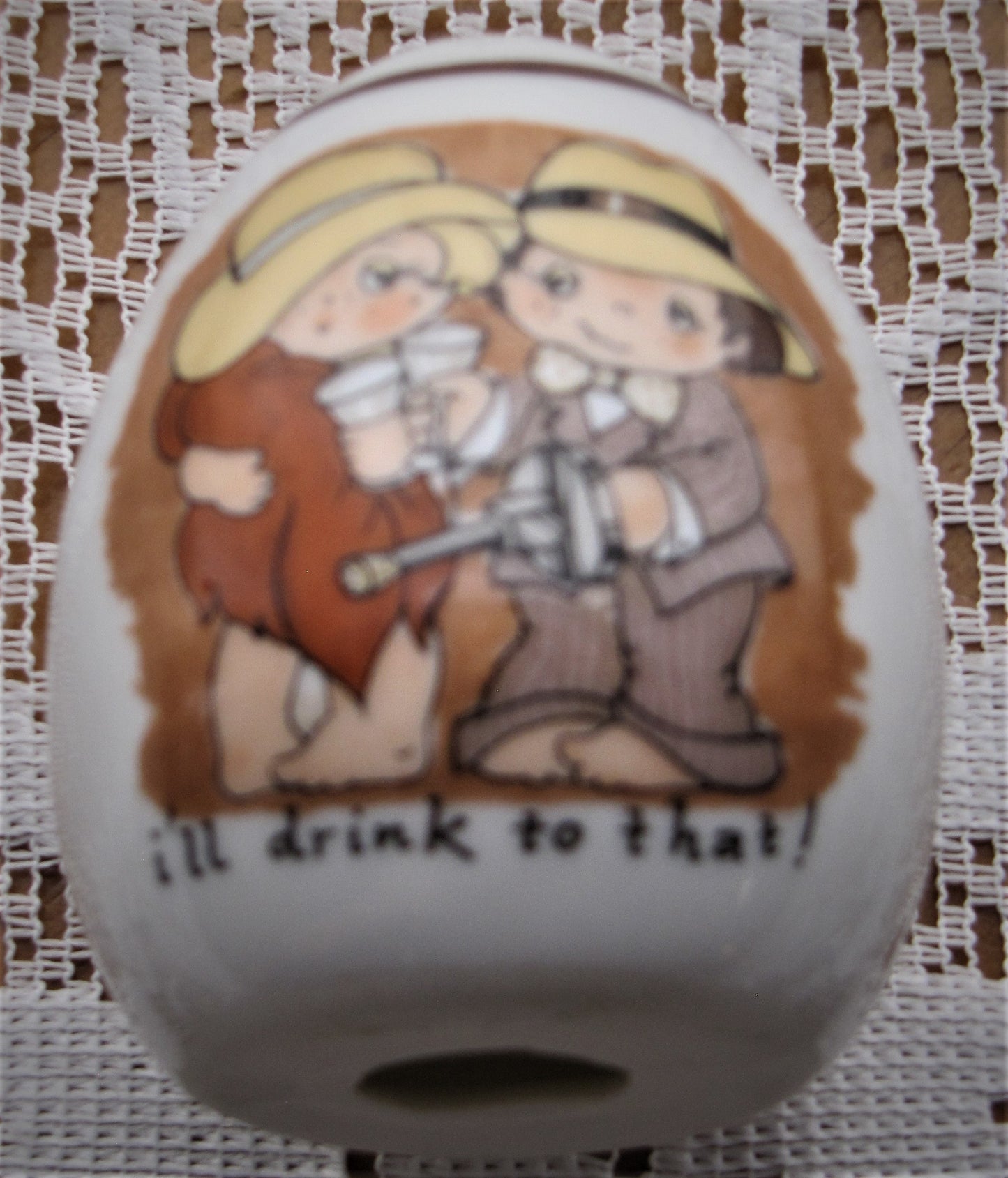 Vintage 70's Porcelain Egg; The Razamataz (1920's Couple Figurine) "I'll Drink to That"