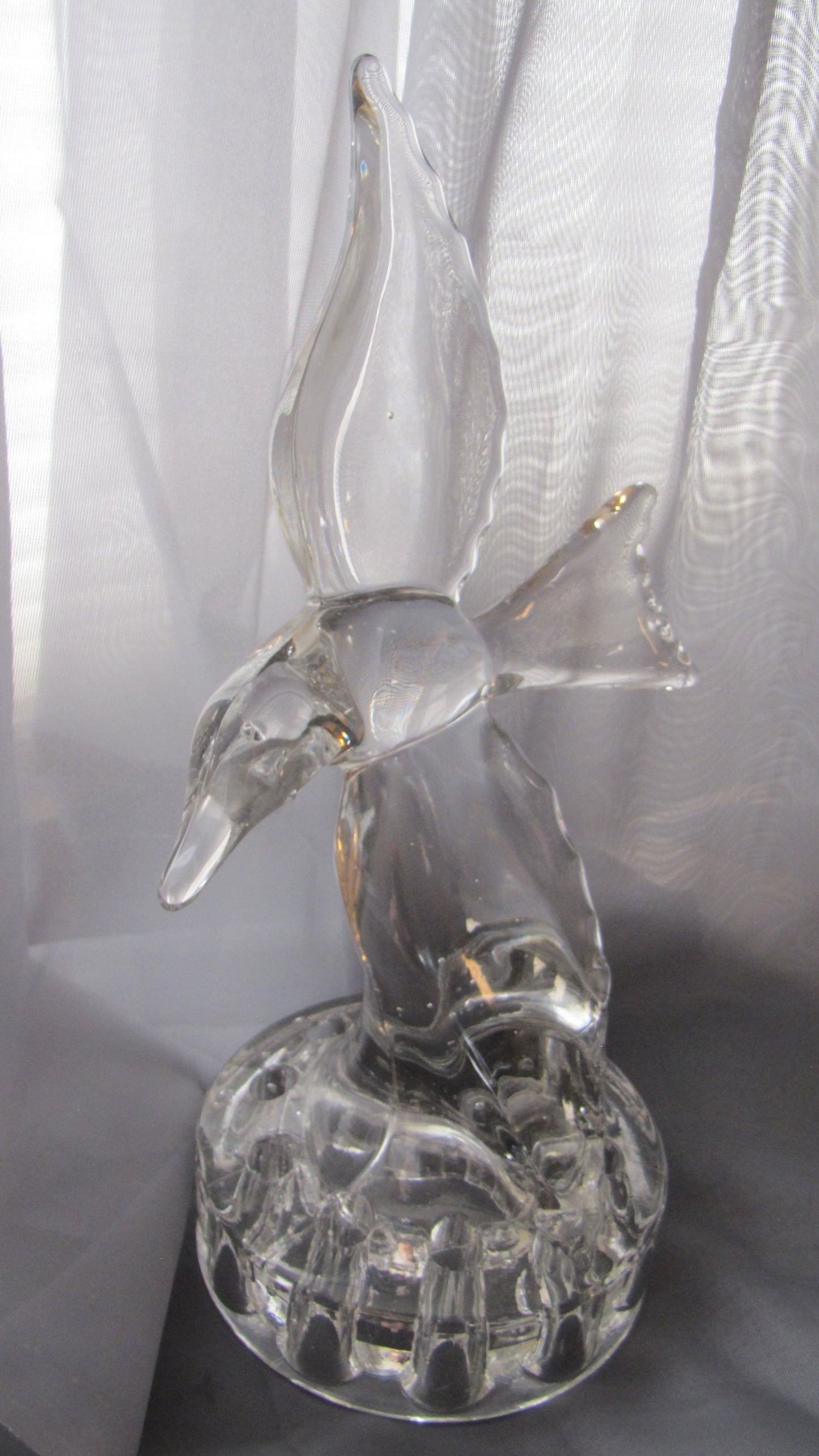 Vintage; 1949 Cambridge Classics Crystal Seagull on Flower Frog Clear Vase