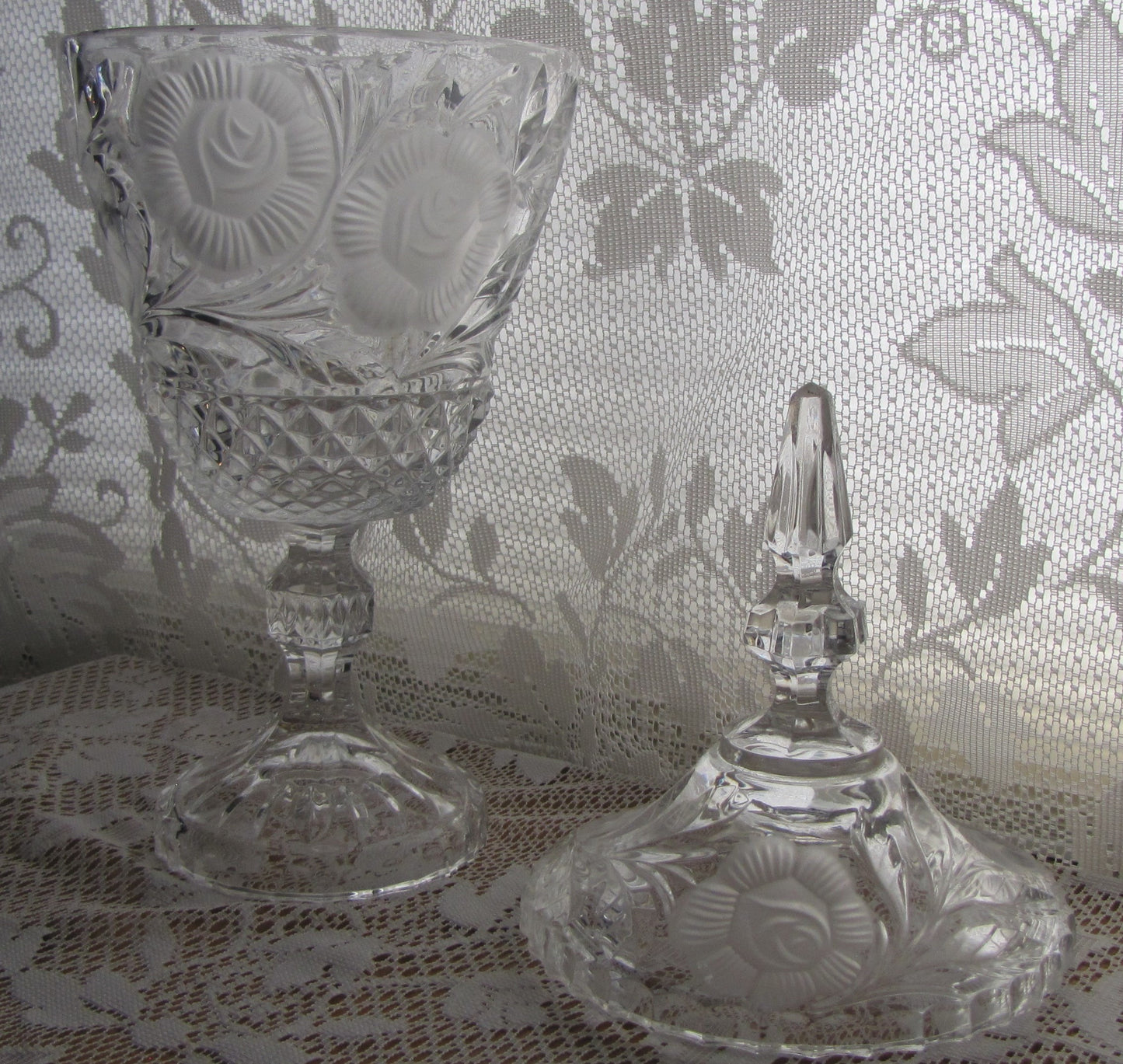 Vintage; 15" Lead Crystal Etched Candy Dish with Pedestal and Lid in Excellent Condition