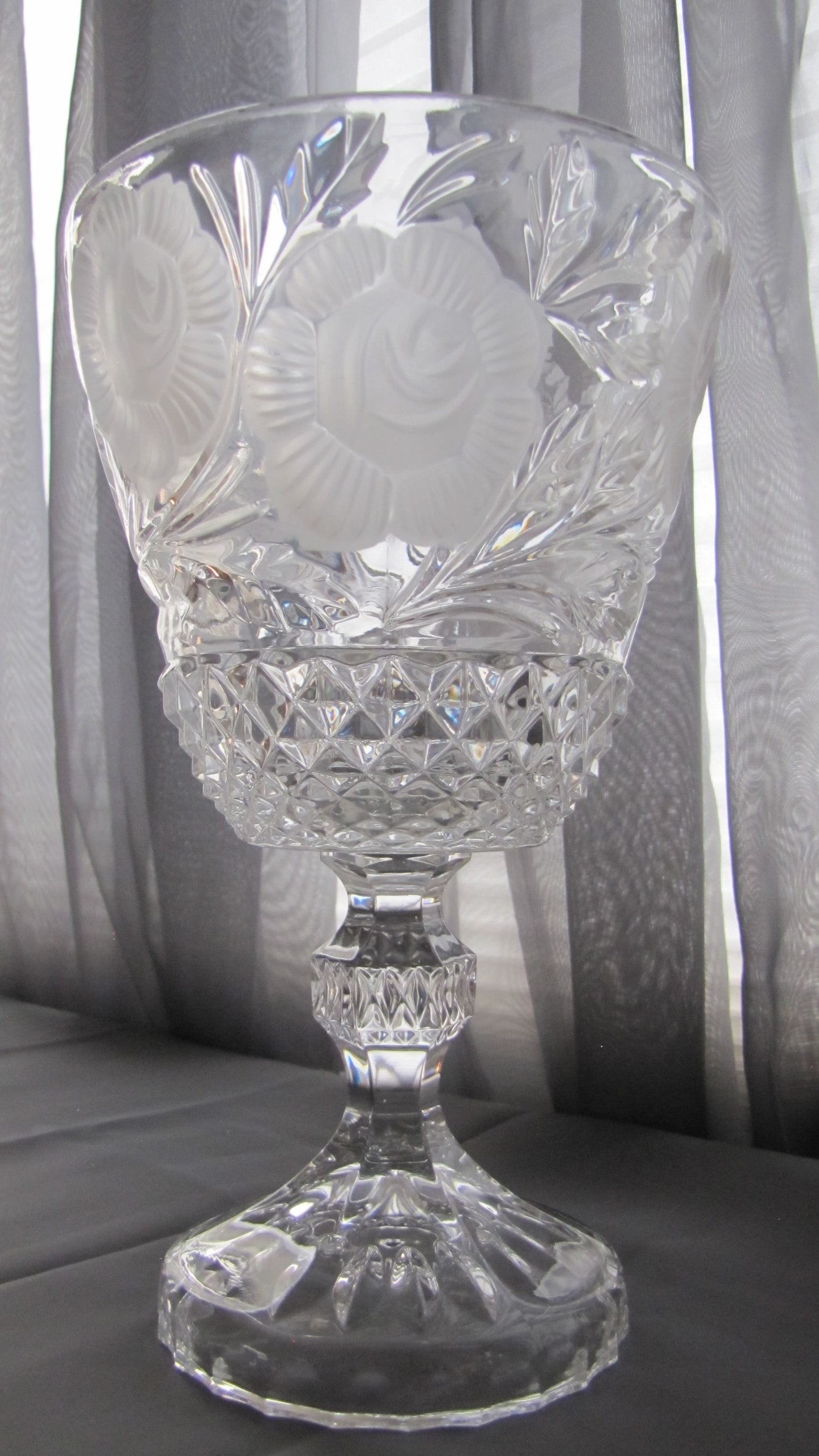 Vintage; 15" Lead Crystal Etched Candy Dish with Pedestal and Lid in Excellent Condition