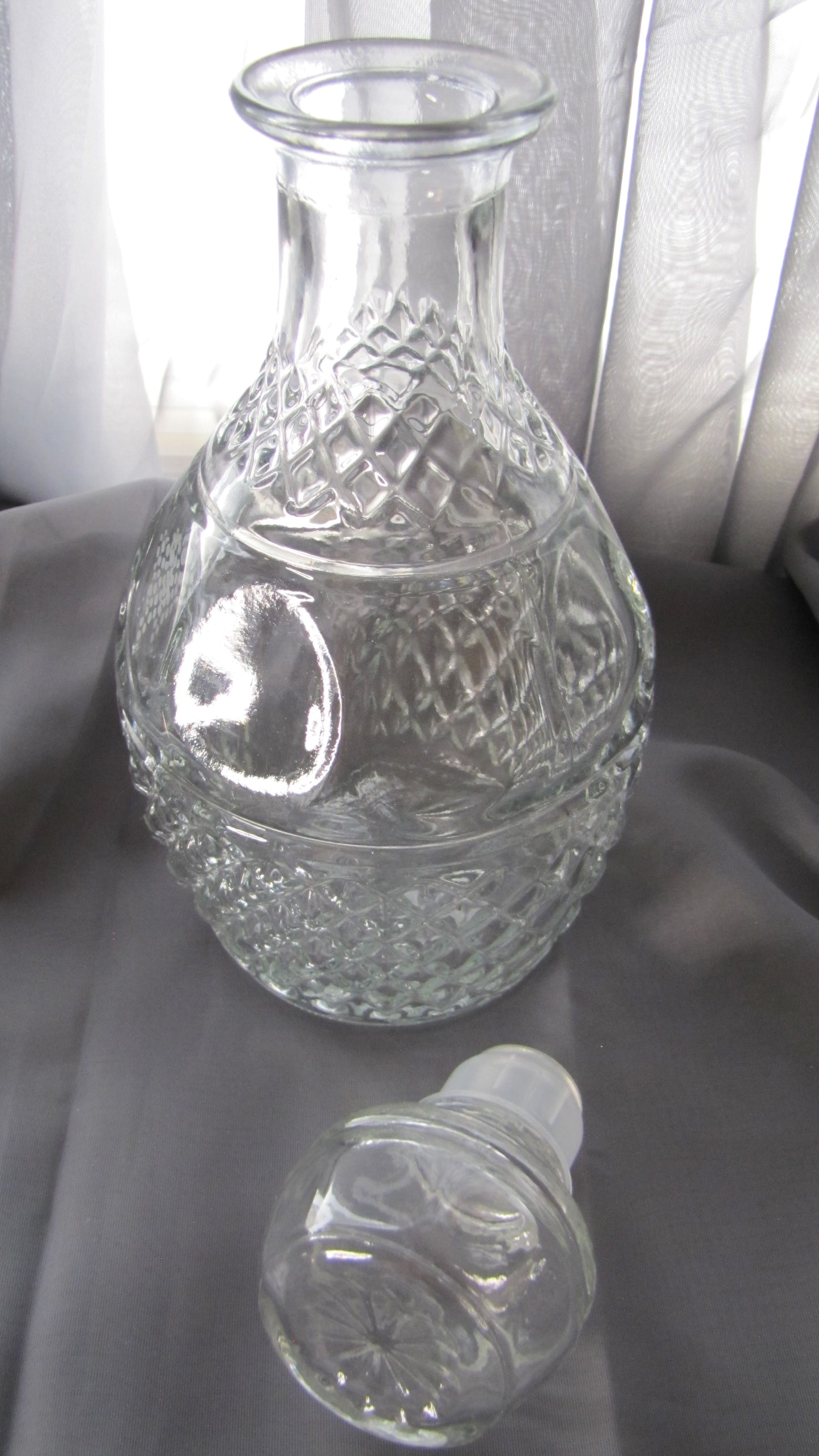 Vintage Glass Liquor Decanter, diamond cut thumbprint design, Used, Excellent Condition