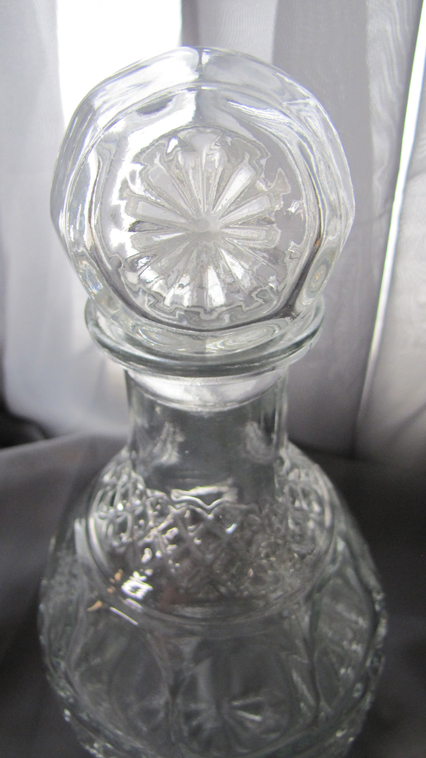 Vintage Glass Liquor Decanter, diamond cut thumbprint design, Used, Excellent Condition