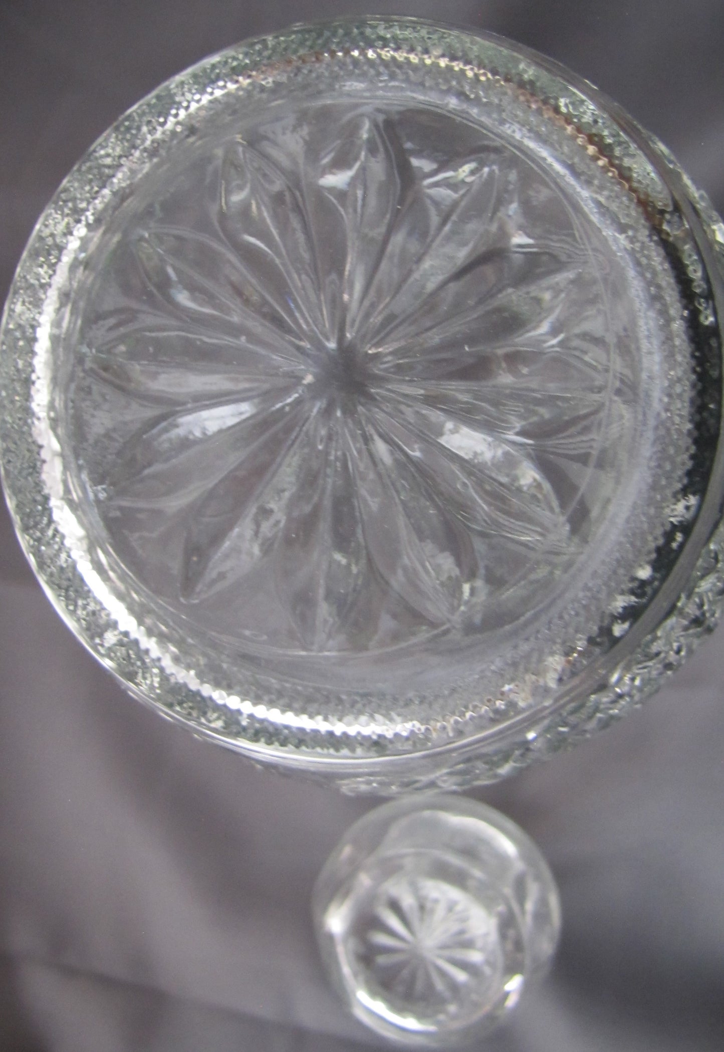 Vintage Glass Liquor Decanter, diamond cut thumbprint design, Used, Excellent Condition