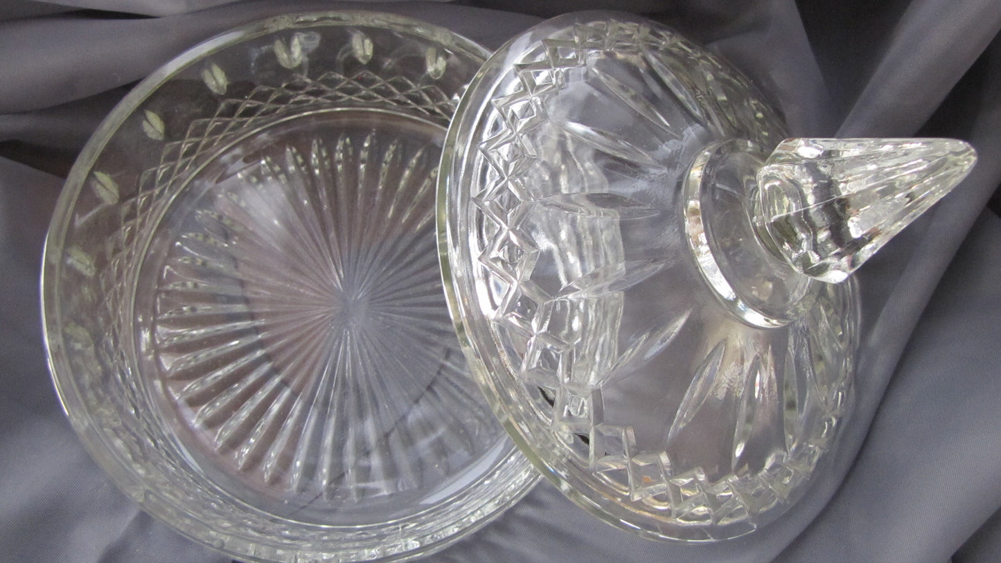 Vintage Clear Candy Dish, 6"T by 6"W with Lid, Used