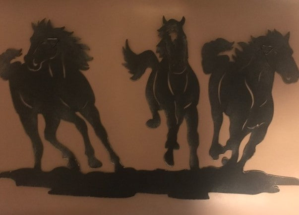 Three Horse Bronze Coated Metal Wall Hanging, 10"L x 12"H