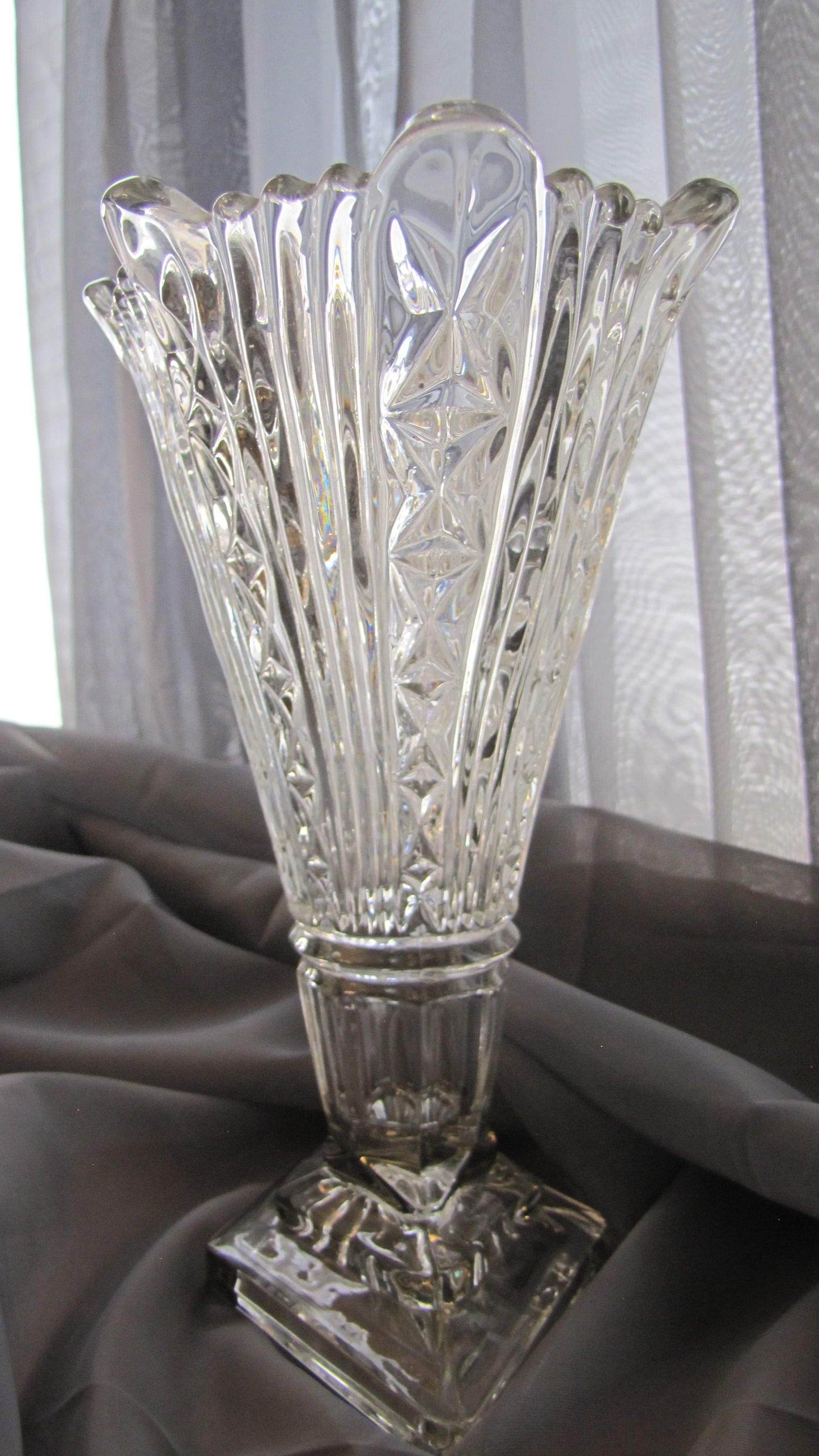 Vintage Lead Crystal Trumpet Vase, 9"T x 8.5"W at Top, Classic Center Piece