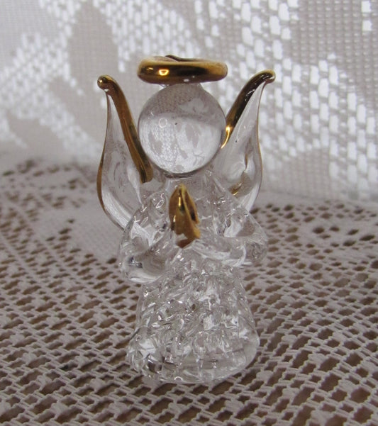 Angel: Vintage Filigree Glass Figurine Prayer Angel with Gold Accents