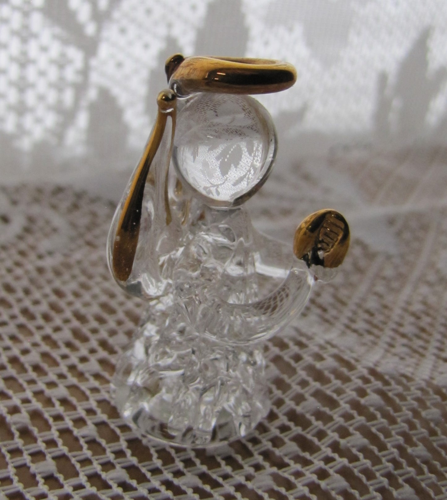 Angel: Vintage Filigree Glass Figurine Prayer Angel with Gold Accents